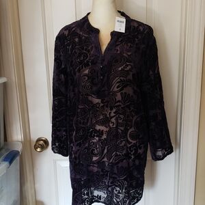 Chico's Soft Velvet Starla Plum Martini Tunic Blouse Size 3